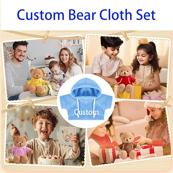 9 Pcs Custom Clothes for Teddy Bears with Name Photo, Personalized Stuffed Animal Clothing Fit 8-16 inch Stuffed Bears Sweater, Personalized Doll Clothes Make Your Own Plush Doll Shirt