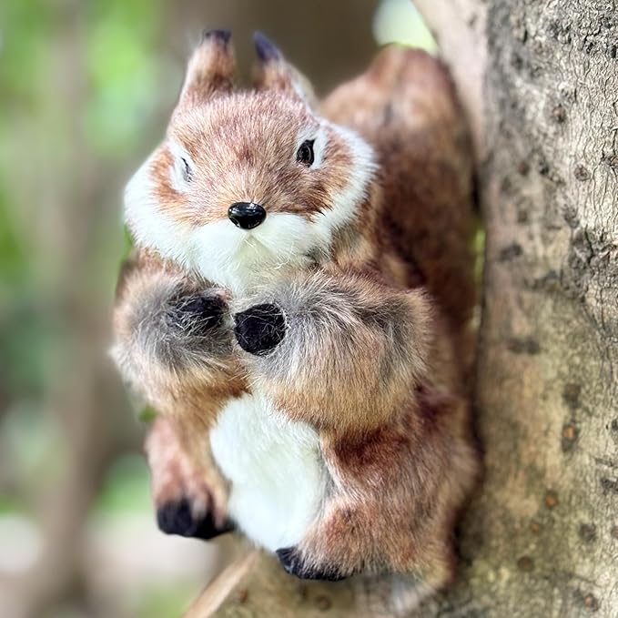 Realistic Squirrel Figurine - Lifelike Plush Squirrel with Bushy Tail, Handcrafted Collectible Stuffed Animal for Fall, Thanksgiving, Home & Shelf Decoration