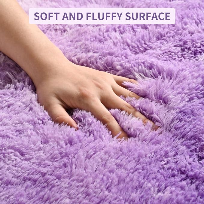 Tepook Soft Fluffy Rugs for Living Room, 5x8 Shaggy Area Rug for Bedroom, Modern Shag Rug Fuzzy Carpets for Kids, Plush Indoor Nursery Home Decor Rug with Non-Slip Bottom, Purple and Blue