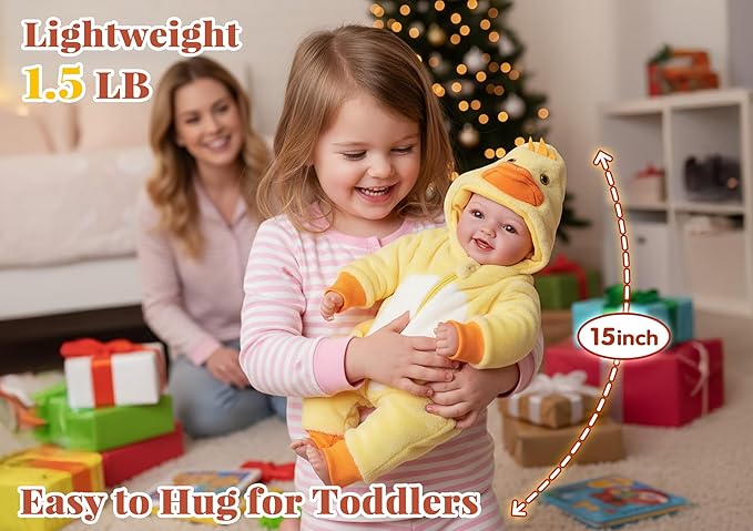 BABESIDE Lightweight Baby Doll Set – 15" Realistic Soft Doll for Girls, Easy to Carry & Hug – Pretend Play & Gift for Toddlers