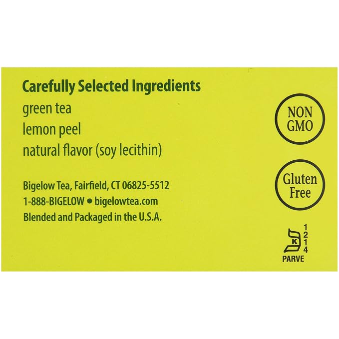 Bigelow Green Tea with Lemon Tea Bags 28-Count Box (Pack of 1) Green Tea Bags with Lemon Peel and Natural Flavors Rich in Antioxidants