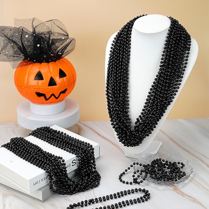 YAXINRUI 120 PCS Gold Black New Year Necklaces, New Year Bead Party Favors, Happy New Year Necklace, 33‘’ Gold Black Beaded Necklaces for 2026 New Years Eve Christmas Halloween Festive Events
