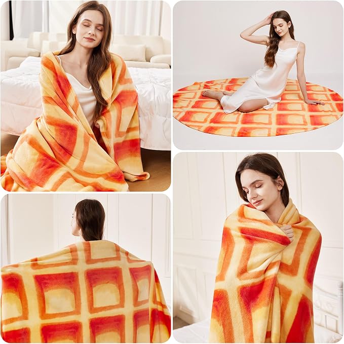 SeaRoomy 71 in Waffle Blanket, Novelty Funny Food Blanket, Double Sided | White Elephant Gifts, Gag Gifts For Teen Boys & Girls, Novelty Christmas Birthday Presents, Double Sided, Soft Flannel