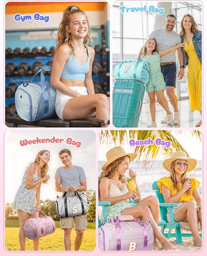 Gift for Grandkids, Girls Travel Duffle Bag, Kids Initial Overnight Bags with Shoe Compartment, Personalized Weekender Bag with Makeup Pouch, Niece Daughter Sister Birthday Gift (Letter L)
