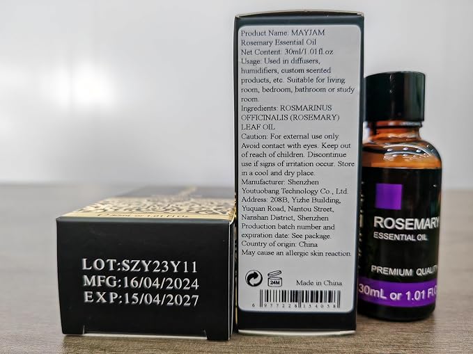 MAYJAM Rosemary Essential Oil for Hair Growth, Hair & Skin Care, 1.01fl.oz | Long Lasting Scents, Essential Oils for Diffusers for Home, Great for Soap Candle Making