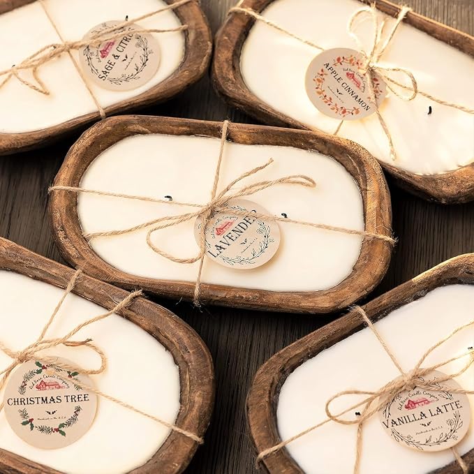 Red Barn Candle Company Wood Dough Bowl Candles | 100% Natural Soy Wax & Essential Oil Infused | Odor Eliminating + Pet Safe | Scented Candle Gifts for Men & Women (Apple Cinnamon, 3-Wick)