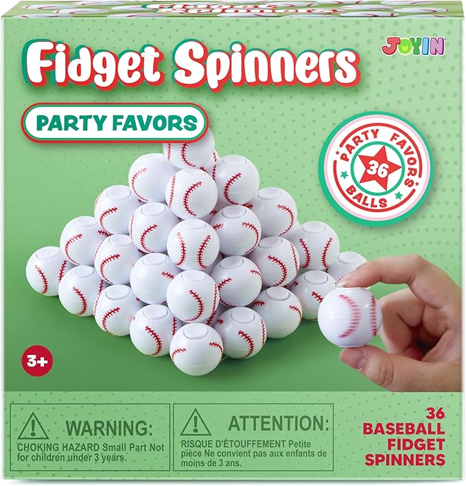 JOYIN 72 Pack Baseball Fidget Spinners for Kids, Baseball Party Favors, Fidget Toys Bulk, Stress Balls, Goodie Bags Stuffers for Birthday Party, Treasure Box Toys for Classroom