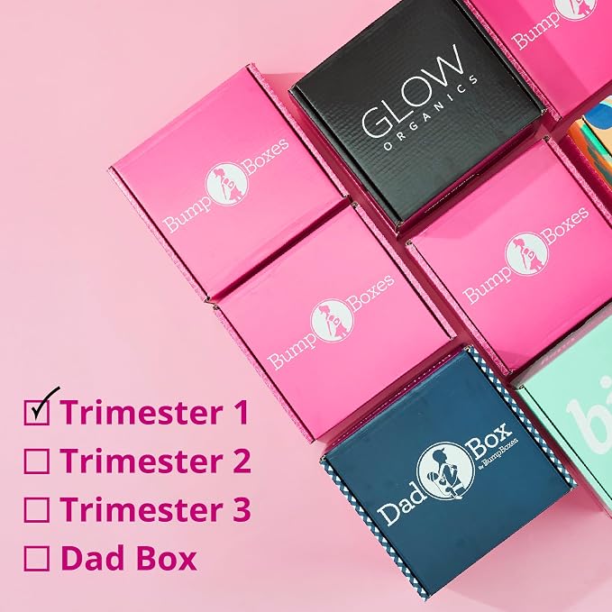 Bump Boxes 1st Trimester Pregnancy Gifts for Expecting Moms with Water Bottle, Journal, Lotion and Milestone Cards, Gift for Mother to Be