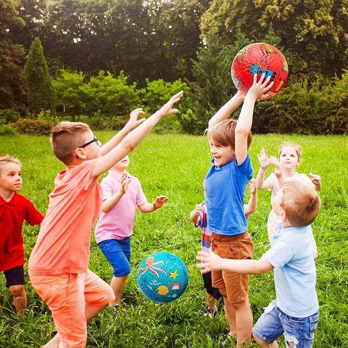 ZOOJOY Pack of 2 Cartoon Playground Balls, Balls for Kids 3+, 8.5" Rubber Balls for Dodgeball, Non-Slip Rubber Bouncy Kickball Set, Indoor & Outdoor Game Toys for Boys Girls with Pump