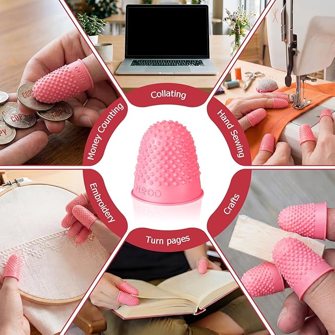 SATINIOR 20 Pcs Rubber Fingers Tip Finger Protectors Covers for Hand Sewing Reusable Grips Rubber Thimbles for Money Counting Collating Knitting Paperwork Hot Glue Sorting(Xs,Pink)