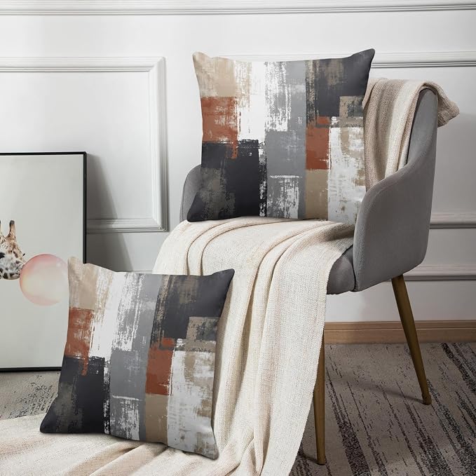 Emvency Throw Pillow Covers Set of 2, 18 x 18 Inch, Abstract Modern Rust | Painting Beige Outdoor Decorative Square Pillow Cases Couch Cushion Case for Couch Bed Sofa Living Room Home Decor