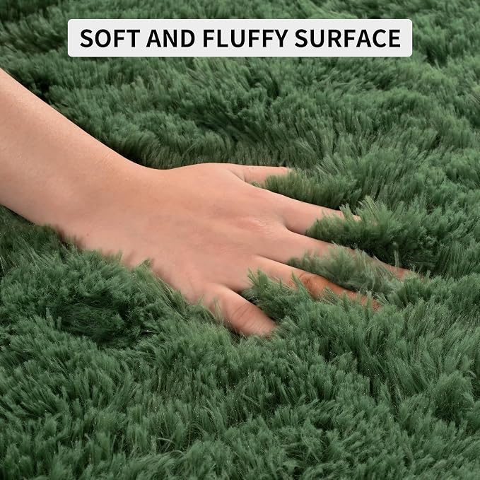 Tepook Fluffy Dark Green Rugs for Living Room Bedroom, 4x6 Soft Area Rug Forest Hunter Green Kids Girls Boys Rug, Indoor Plush Shaggy Non-Slip Carpet for Nursery Classroom Dorm Home Decor