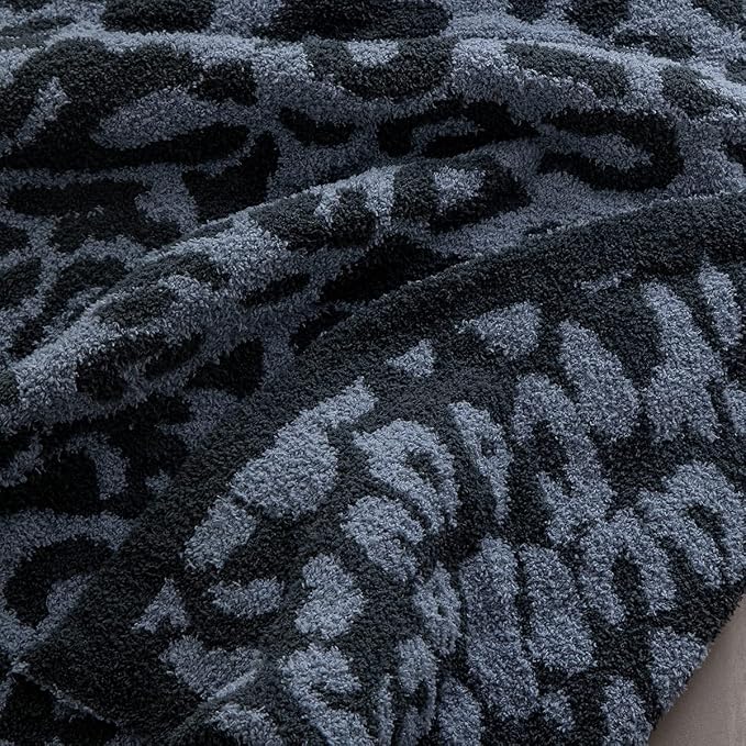 MH MYLUNE HOME Ultra Soft Leopard Throw Blanket, Charcoal Blue, 50"x60" | Reversible Cheetah Print Blanket, Comfy Fluffy Fuzzy Plush Blanket Throws for Couch Bed, Cozy Blankets for Women Gift