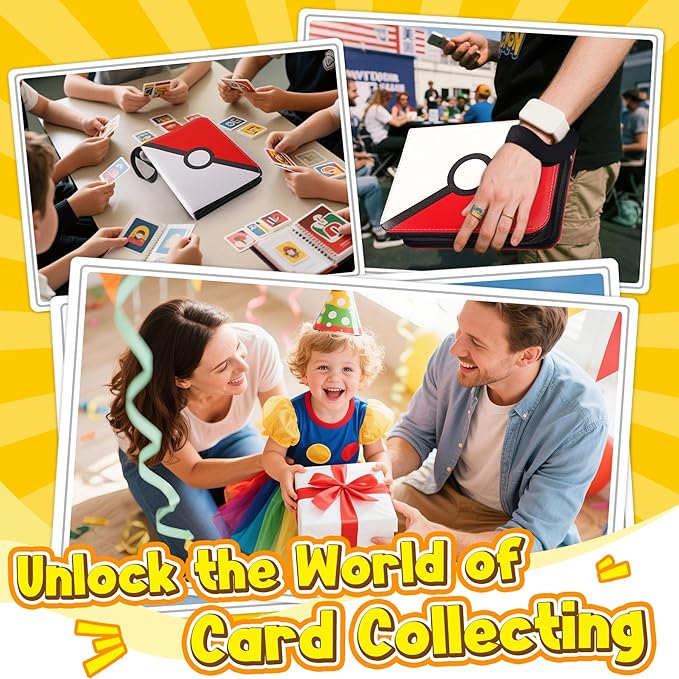 Card Binder – 4 Pocket Zipper Collection Album, Premium PU Holder, Double-Sided Display for 400 Cards, Includes 5 Hard Plastic Sleeves for Game Cards, Sports Cards