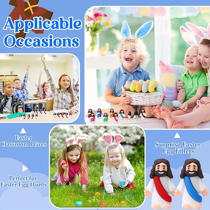 Bememo 300 Pcs Little Jesus Figures Bulk Original Design Mini Pocket Jesus Toys Rubber Figurine to Hide and Seek Religious Party Favors Sunday School Craft Baptism Gifts(Colorful)
