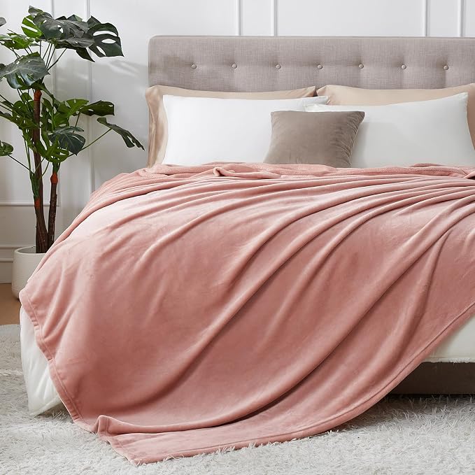 Hansleep Full Dusty Pink Fleece Blanket, Soft Flannel Bed Blanket | Fuzzy Cozy Blanket 84x90 Inches, Multi-use for Bed, Sofa, Couch, Travel, Camping, All Season Warm Lightweight Cover