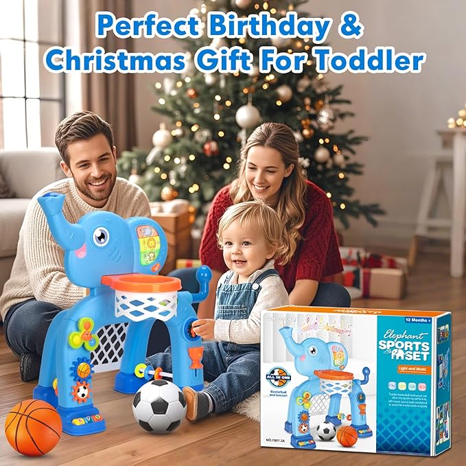 Toddler Basketball Hoop & Soccer Goal, Toys for 1 2 3 Year Old Boys Girls, Kids Sports Toy with Light Sound Music, Montessori Toys for Baby 12-18 Months, Christmas Birthday Gifts for Ages 1-3(Blue)