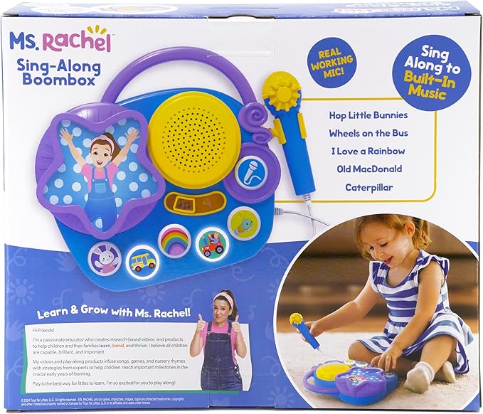 eKids Ms Rachel Karaoke Microphone with Boombox for Fans of Toddler Toys, Kids Karaoke Machine with Built in Music, Great Gifts for Kids