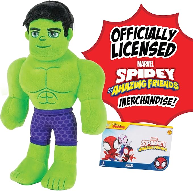 Marvel Spidey and His Amazing Friends 8" Incredible Hulk Plush - Spider-Man Stuffed Animal Toy Figure - Officially Licensed - Spider-Verse Gift for Kids, Boys, Girls