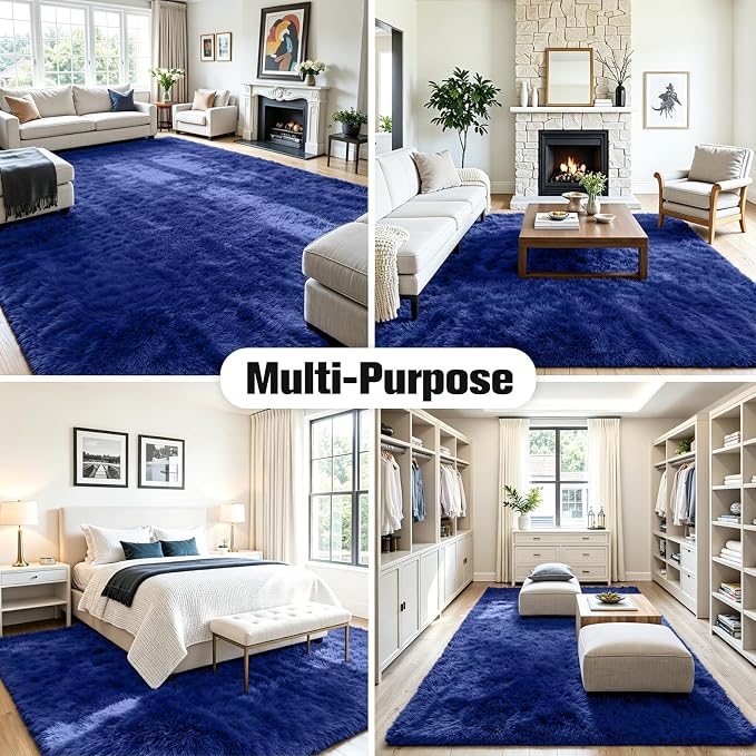 5x8 Area Rug for Living Room, Ultra Soft Fluffy Blue Rugs for Bedroom, Non Slip Large Shag Carpet, Fuzzy Plush Nursery Rug, Thick Washable Indoor Floor Carpets for Kids Office Dorm Home Decor