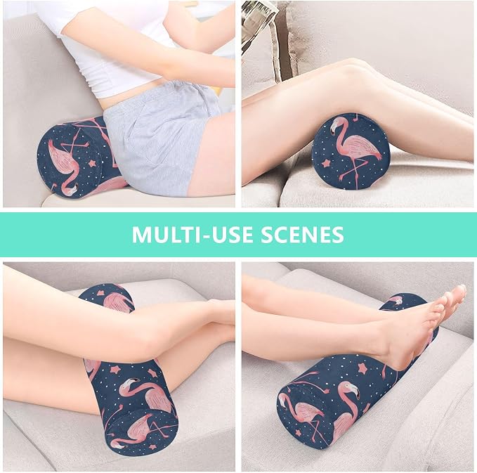 Deep Blue Flamingos and Stars Neck Roll Pillow Bolster Round Health Memory Foam Long Cervical Cylinder Pillows with Removable Washable Cover for Body Bed Legs Back Yoga