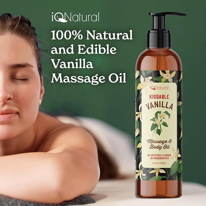 Edible Massage Oil Safe for Genitals - Warming Massage Oil for Date Night, Couples Intimacy - Flavored Edible Body Oil Safe for Private Area, Vanilla 8oz