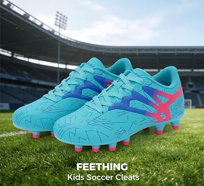 Kids Soccer Cleats Firm Ground - Lightweight Breathable Football Shoes for Boys Girls Youth Outdoor Training on Natural Grass