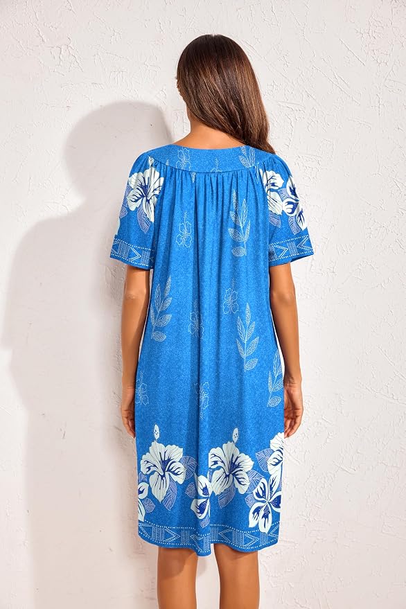 Ekouaer Womens House Dress Floral Print Nightgown with Pockets Mumu Dress