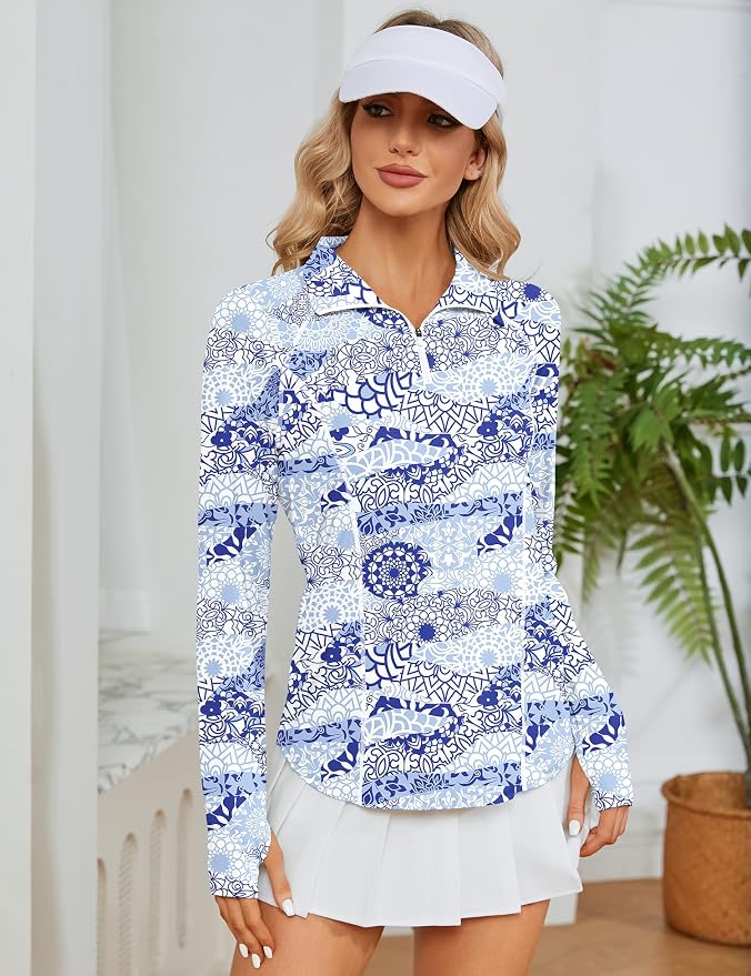 LOMON Women Long Sleeve Shirts Sun Protection 1/4 Zip Summer Quick Dry Hiking Shirts Quarter Zip Pullover for Women