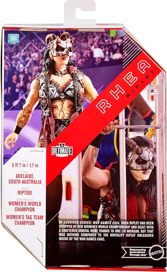 Mattel WWE Ultimate Edition Action Figure & Accessories Set, Rhea Ripley 6-inch Collectible with Swappable Heads & Hands, 30 Articulation Points