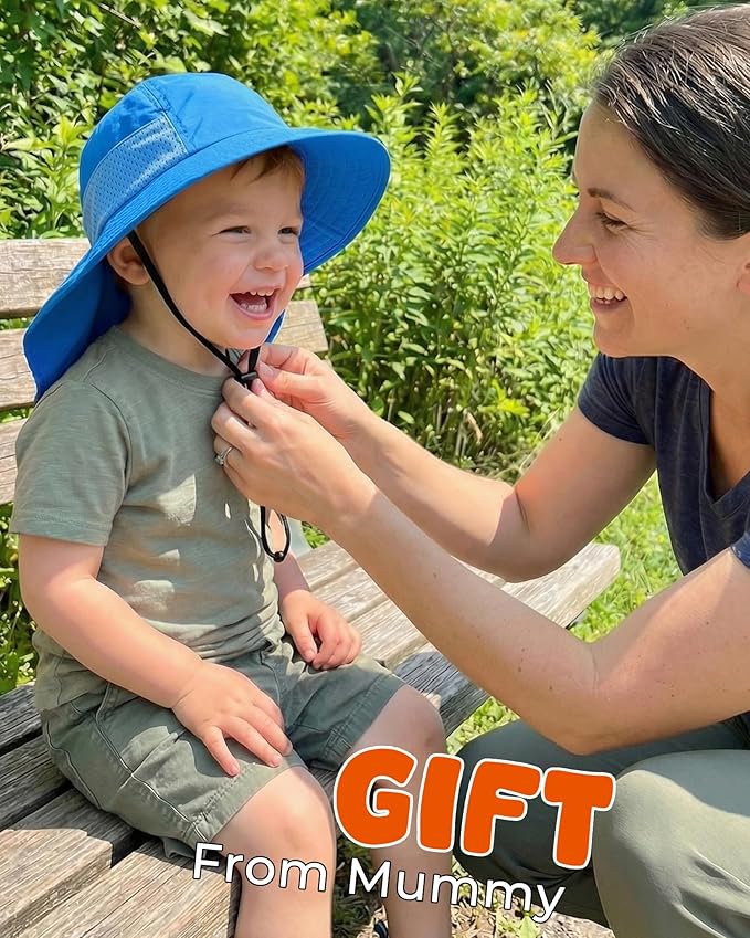 Toddler Baby Sun Hat Kids Summer Beach Essentials Adjustable Beach Hats with Bucket Wide Brim for Boys Girls Age 0-14 Years