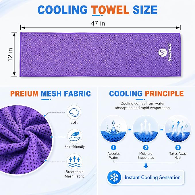 YQXCC 2 Pack Cooling Towels (47"x12"), Ice Cool Neck Towel, Soft Breathable Microfiber for Yoga, Golf, Gym, Running, Camping & Hot Weather