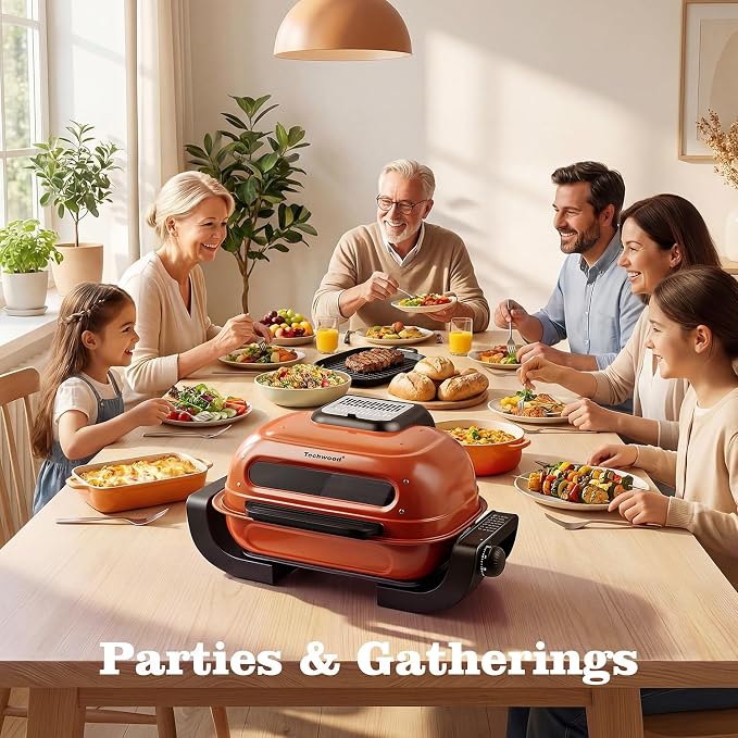 Electric Roaster Oven, Techwood 1300W Fish Roaster Korean BBQ 3-in-1 Electric Indoor Grill with Timer Control Knob, Double Sided Heating, Roast, Toast, Grill & More for Parties & Everyday Meals