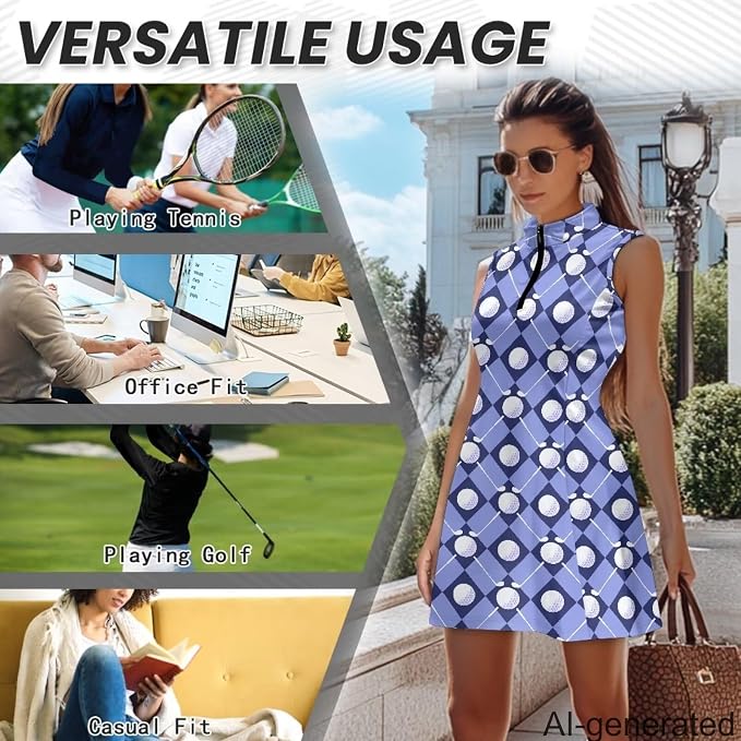 Golf Dress Tennis Dresses for Women with Built in Shorts and Pockets Sleeveless Athletic Dress Workout Dress