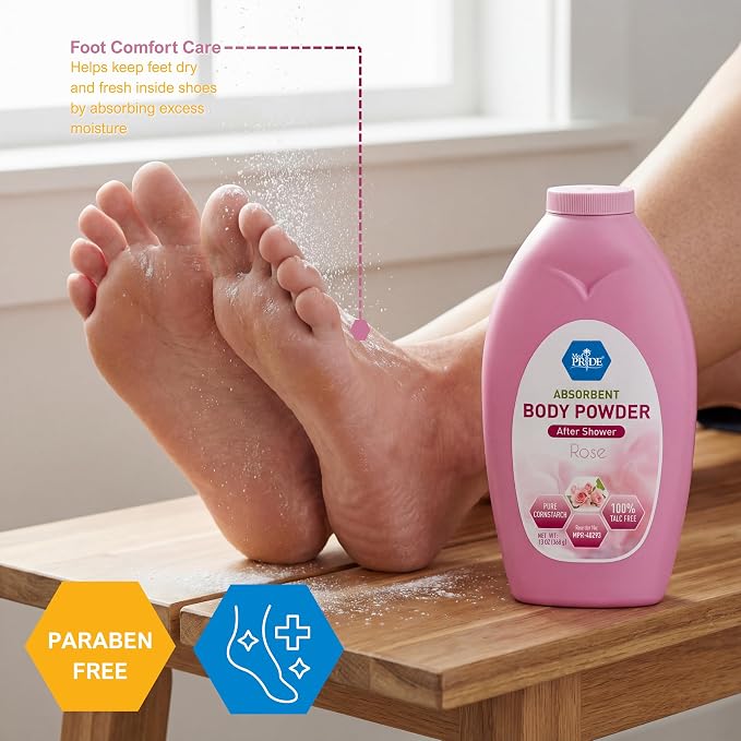MED PRIDE Talc-Free Cornstarch Body Powder, Rose Scent, 13 oz Bottle