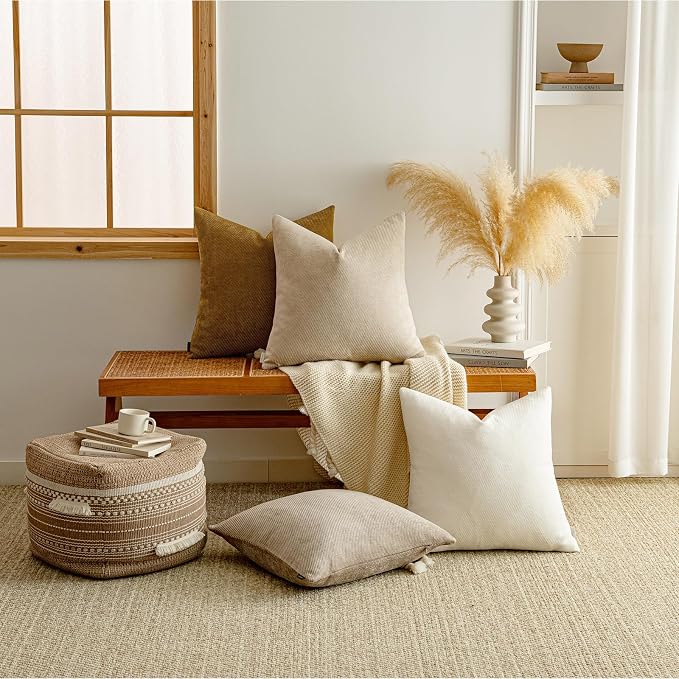 Fall Decorative Throw Pillow Covers Pack of 2,20x12 Inch Warm Brown | Twill Chenille Cushion Covers for Sofa Living Room Couch Bed