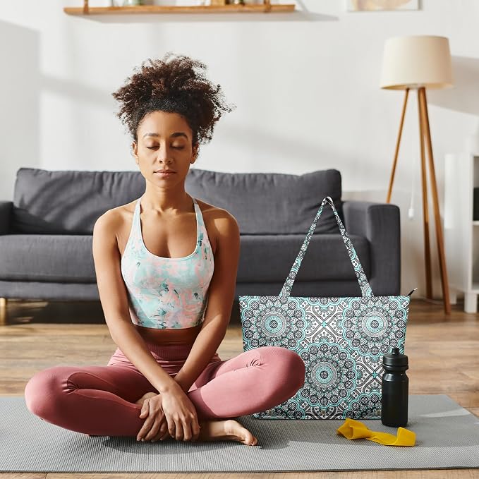 Yoga Bag for Women, Large Canvas Yoga Mat Tote Bag with Yoga Mat Carrier - Large Mat Pocket Fitness Tote for Pilates, Gym, Travel, Office & Beach