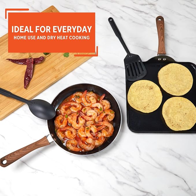 IMUSA Talavera Aluminum Black Ceramic Value Fry Pan & Square Griddle Set | Mexican design, Perfect for daily cooking