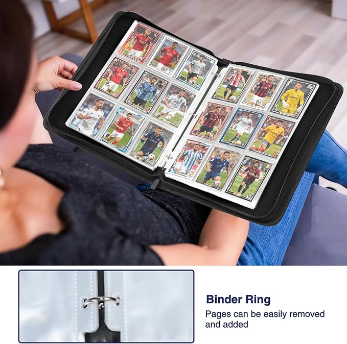 MAXECHO 9 Pocket Trading Card Binder, 1008 Pockets in 56 Removable Double-Sided Sleeves, PU Zip Card Collection Storage Organizer Album for Baseball, MTG, TCG, Sports. Black
