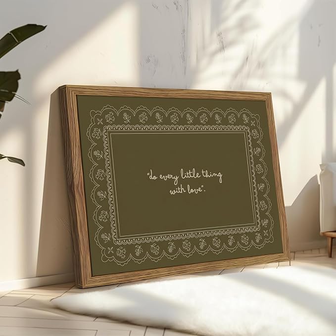 Framed Vintage Inspirational Wall Art, Do Every Little Thing with Love Quote Canvas Wall Decor Painting, Dark Green Christian Bible Verse Poster Print Picture for Living Room Bedroom 16x24 Inch