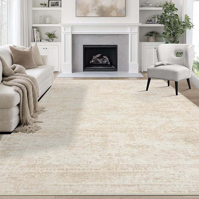 10x14 Area Rugs for Living Room Rug Washable: Abstract Large Rug Indoor Modern Carpet Non Slip for Dining Room Bedroom Nursery Home Office Beige