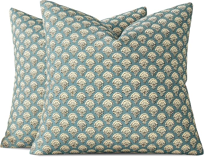 MIULEE Floral Print Decorative Pillow Covers 18x18, Lake | Vintage Boho Farmhouse Modern Home Decor, Set of 2, Block Print Cushion Covers for Couch Sofa Bed Living Room