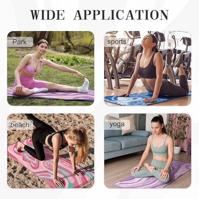 Yoga Mat Towel Cover with Large Corner Pockets, Non Slip Grip Microfiber Mat Cover Mat for Hot Yoga, Pilates and Gym Workout, 70" L x 26" W, Purple