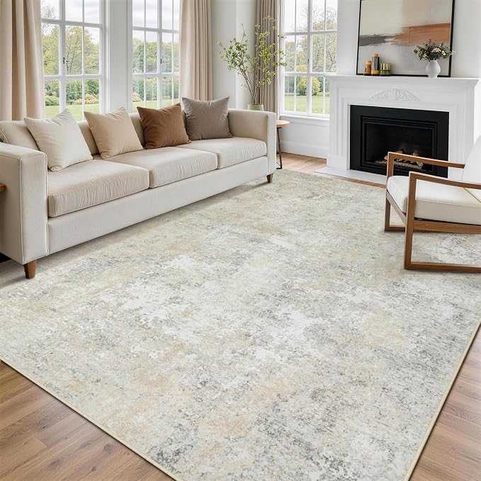 9x12 Area Rugs for Living Room Rug Washable: Abstract Large Rug for Dining Room Bedroom Carpet Non Slip 9 by 12 Indoor Modern Nursery Home Office Beige Grey