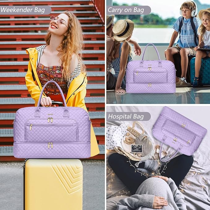 Large Women Travel Duffle Bag, Weekender Bags for Women with Shoe Compartment, Carry on Overnight Bag with Toiletry Bag, Gym Duffel Bag with Wet Pocket, Hospital Bags for Labor and Delivery 3 PCS Set