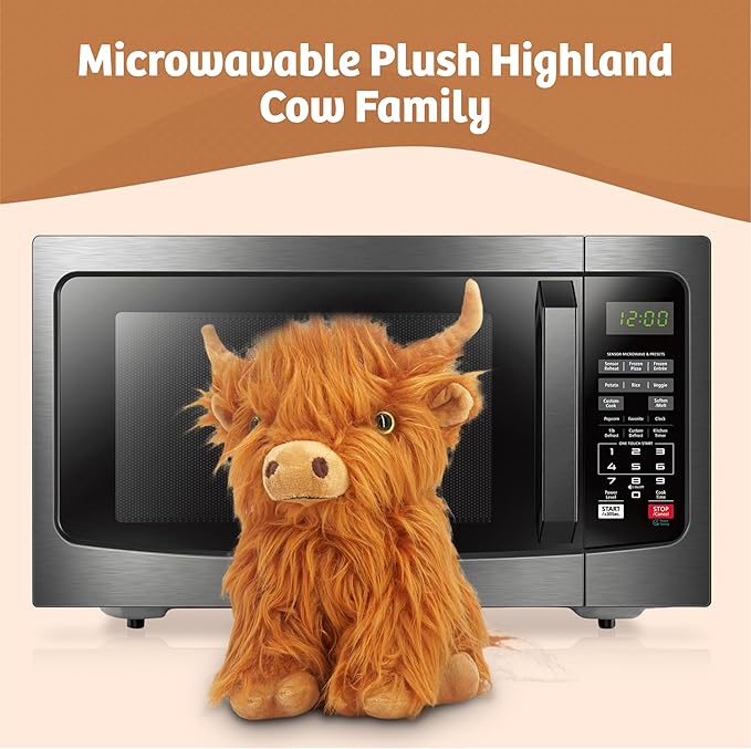MARYSUN Microwavable Highland Cow Stuffed Animal Toy - Brown Stuffed Animal Gift for Girls and Kids