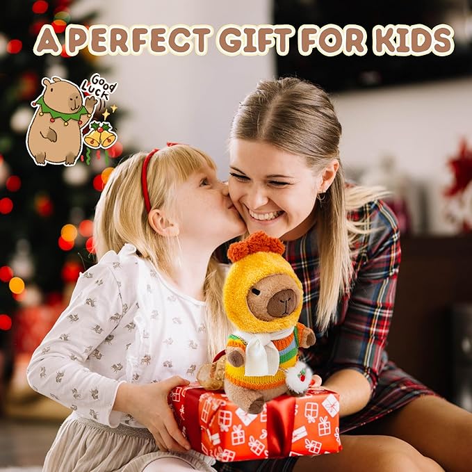 Capybara Plush with 10 Pcs Clothes & Accessories,Christmas Stuffed Animals, 10.2 in Cute Capybara Plush Toys,Birthday Gifts&Dress Up Cute Plushies for Boys/Girls (Chicken-C)
