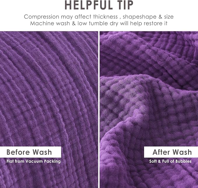EMME Muslin Blankets for Adults Throw Blanket for Couch Breathable Gauze Soft Lightweight Airy Purple Throw 50" x 60"