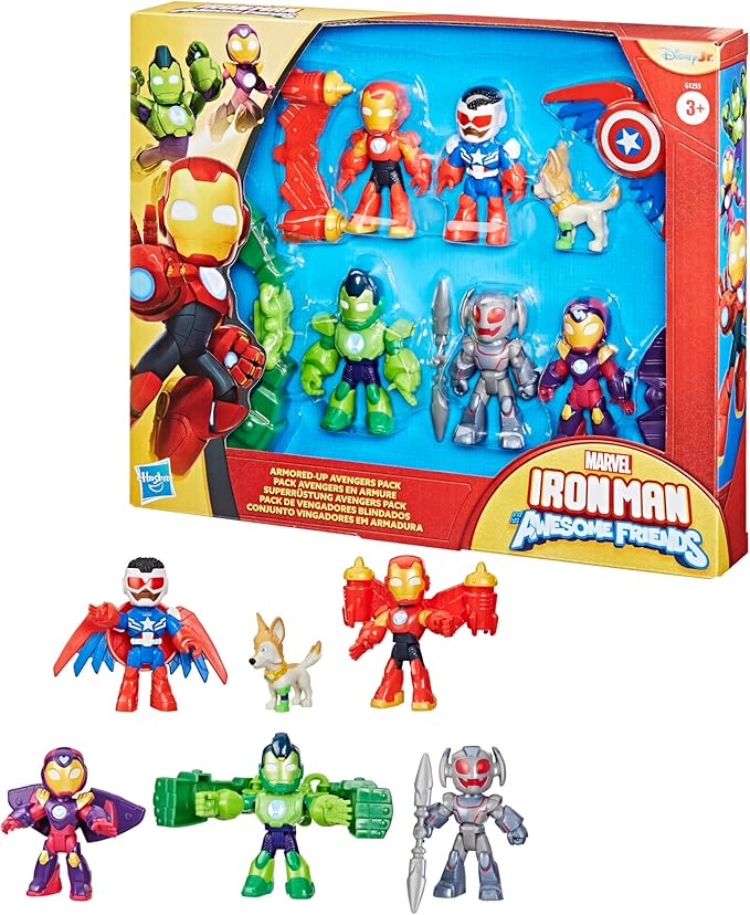 IRON MAN AND HIS AWESOME FRIENDS Marvel Armored-Up Avengers Pack, 3-Inch (7.6 CM) Action Figures, Toy Playsets for Boys & Girls, Ages 3+
