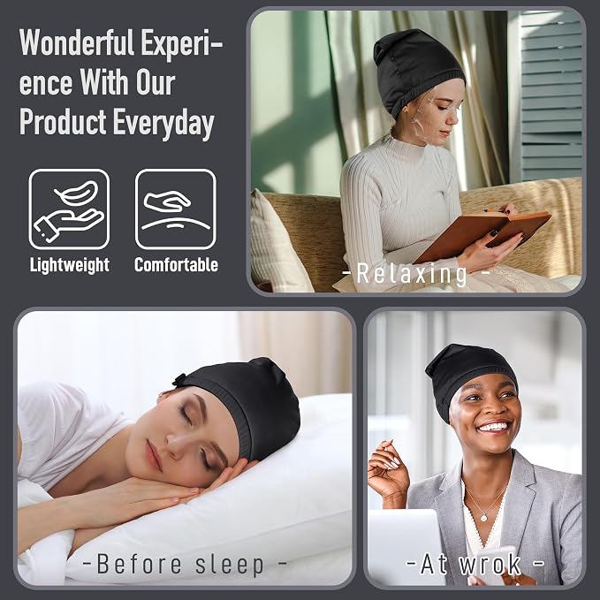 Castor Oil Pack Wrap for Head,Elastic and Reusable Castor Oil Pack Hat Organic Cotton for Women Sleeping,Double Waterproof Layers for Thinning, Balding, Dry and Damaged Hair M(Oil Not Included)
